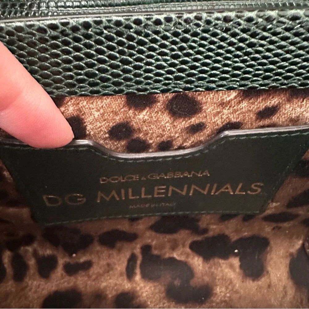 Dolce & Gabbana Forest Green Lizard Embossed Leather DG Millennials Shoulder Bag